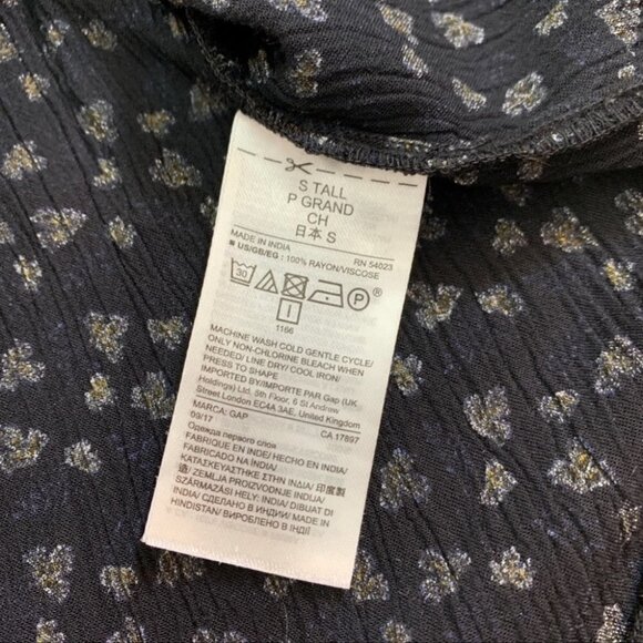 𝅺gap💐shirred Black Floral 3/4 Length Sleeve Top Sz Small - Picture 5 of 8